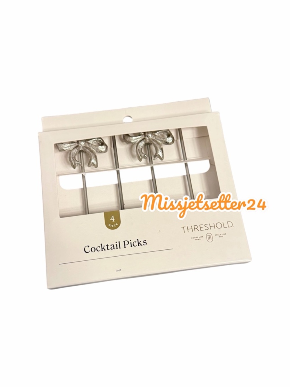 NEW Target Threshold 4 Pack Bow Cocktail Picks Silver Set